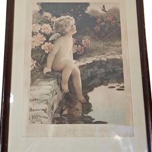 Bessie Pease Gutmann The Butterfly Framed Art Print Cherub Garden Scene‎